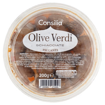 Consilia Olive Verdi Schiacciate Piccanti 200 g