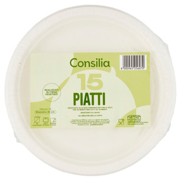 Consilia Piatti Piani in Fibra Vegetale Biodegradabili Compostabili 23 cm 15 pezzi