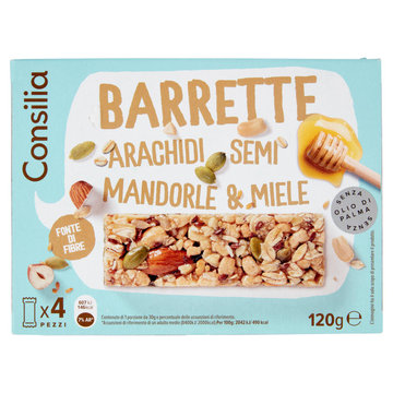 Consilia Barrette di Cereali con Arachidi, Semi, Mandorle e Miele 4x30 g