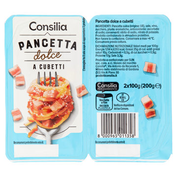 Consilia Pancetta Dolce a Cubetti in Confezioni Salvafreschezza 2x100 g