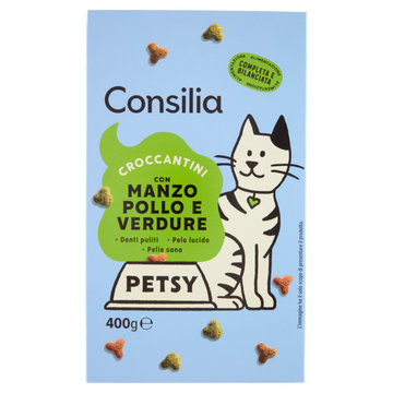 Consilia Petsy Gatto Croccantini con Manzo, Pollo e Verdure 400 g